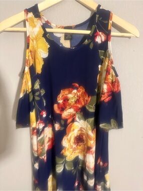 Coldwater Creek Navy Floral Cold-Shoulder Tunic